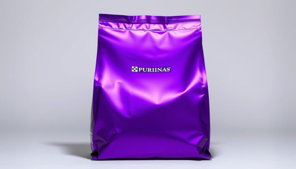 dry cat food purple bag.